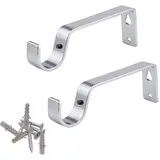 HomeElabador® Gardinenstangenhalterung Metall 28 mm Silber Heavy Duty Stange Wandhalterungen Halter Metall Gardinenstange Halterungen Set mit Schrauben für Stangen 2 Stück