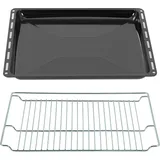 ICQN Backbleche Gitter mm Set 465 x 370 x 30 mm, Emailliert Fettpfanne, Verchromt Backofenrost und Emaille Backblech für Backofen & Herd, Gitterrost 465 x 375 mm, Schwarz