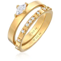 Elli Ring-Set Solitär Eternity Zirkonia Verlobung Set 925 Silber, Ring Set goldfarben 54