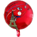PARIS 2024 CMP, CJO80092, Folienballon, rot, Gm, 45 cm, offizielles Lizenzprodukt, Partydekorationen, zum Aufblasen mit Strohhalm oder Ballonpumpe, Sportthema, Geburtstag