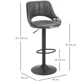 Homcom Barhocker-Set, 2 Hocker, Küchenhocker, Lederoptik, drehbar mit Fußstütze