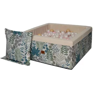 GoldenGroup Baby 90x40 cm Bällebad - Spielzeug - Bällebad aus Samt - Rundes Bällebad aus Schaumstoff - Ballpool Pastell Blätter