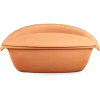 Römertopf Bräter Swing aus Naturton, Dampfgarer für bis zu 5 kg/6 Personen, 38,5 x 24,5 x 18 cm, Unterteil glasiert, fettarmes Garen, mikrowellen- & backofengeeignet, spülmaschinenfest