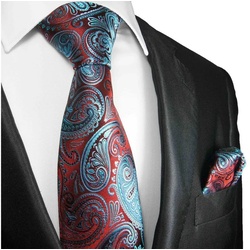 Paul Malone Krawatte Elegante Herren Seidenkrawatte mit Tuch paisley brokat 100% Seide (Set, 2-St., Krawatte mit Einstecktuch) Breit (8cm), rot blau 2061 rot normal – 8 cm x 150 cm