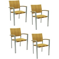 4x KONWAY® BORNEO Stapelsessel Tabaco Premium Polyrattan Garten Sessel Stuhl Set