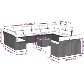 vidaXL Gartensofa-Set 13-tlg. grau Polyrattan