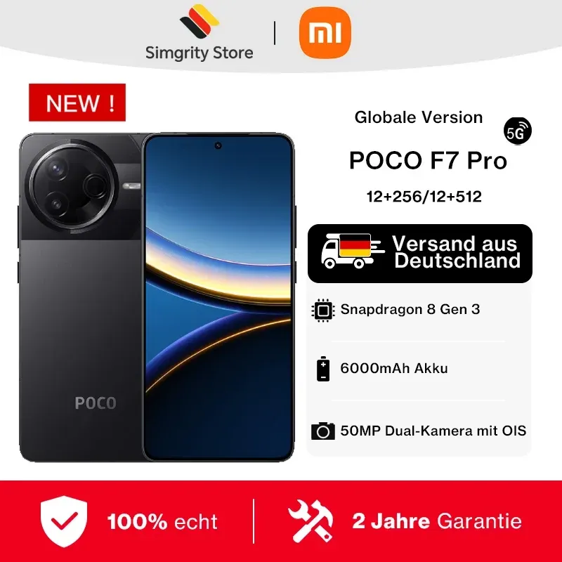 Globale Version Xiaomi POCO F7 Pro Smartphone 5G Snapdragon 8 Gen 3 120Hz Display 50MP Kamera 6000mAh Akku 90W IP68