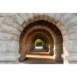 Fototapete PAPERMOON "TUNNEL-STEINWAND STEINMAUER STEINE STRUKTUR ALLEE DEKO", bunt, B:4,50m L:2,80m, Vlies, Tapeten