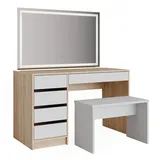 Vicco Schminktisch Sherry Sonoma Weiß Frisiertisch LED Spiegel und Hocker