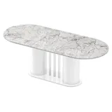 Design Esstisch HCE-111 Oval Hochglanz ausziehbar Tisch Esszimmer rund - Weiß