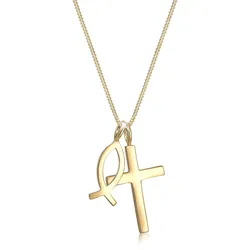 Kette mit Anhänger »Kreuz Fisch Symbol Religion 925 Silber«, 91795556-55 Gold ohne Stein