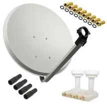 PremiumX Satelliten-Komplettanlage 80cm Satellitenschüssel Quad Monoblock Astra Hotbird SAT LNB 8x F-Stecker für 4 Teilnehmer