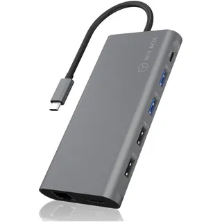 Icy Box USB-C Docking Station (12-in-1) für 3 Monitore (2x HDMI 4K60Hz, 1x DP), 4k60Hz