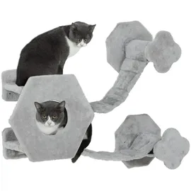 PawHut Katzen Kletterwand, Katzenliege mit Stufen, Katzenhöhle, Sprungturm, Spielzeugball, Katzenplattform für Katzen bis 5 kg, Hellgrau