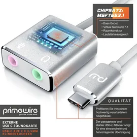 Primewire Externe Soundkarte USB C, USB Typ C auf Klinke 3,5mm, Kopfhörer Adapter, Audio zu USB Adapter, DAC, kompatibel mit Samsung, Huawei UVM.