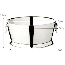 Edzard Champagnerkühler Michigan (Ø 53 cm, H 24 cm, XXL), Edelstahl doppelwandig, mit Griffen, für 12 Flaschen – Silber
