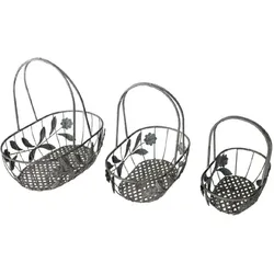 Lex Deko-Korb-Set Blumenkorb Eisenkorb Obstkorb Gitterkorb Garten 3tlg. Antik Grau : Grau