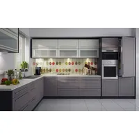 L-Form Küchenzeile KVANTUM Küche 256x385cm lava Front MDF vanille - dust grey