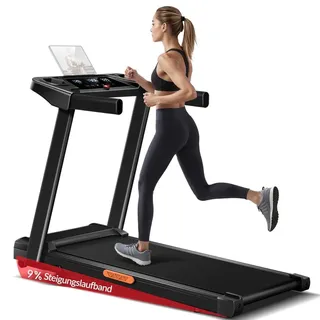 lontek Laufband für Zuhause mit Steigung 9%, Laufbänder 12KM/H, Treadmill mit 3,0-PS-Motor und 12 voreingestellte Programme, Max Belastung 136KG