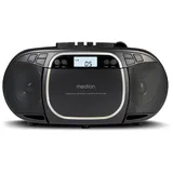 MEDION E66476 Stereo Sound System (Boombox, CD-Player, MP3, Kassette, tragbarer Kassettenspieler für Kinder, UKW Radio, AUX, Kopfhörer, Netz & Batterie) schwarz
