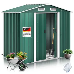 KESSER® XL Metall Gerätehaus 4,2m3 mit Fundament   inkl. Arbeitshandschuhe   195x131x186cm    2x Schiebetür & Fundament   Geräteschuppen   Gartenhaus Schrank   Satteldachdach Garten Schuppen