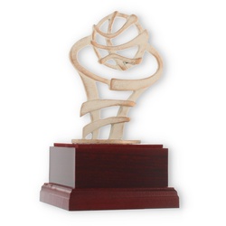 Pokal Zamakfigur Modern Basketball gold-weiß auf mahagonifarbenen Holzsockel 18,2cm