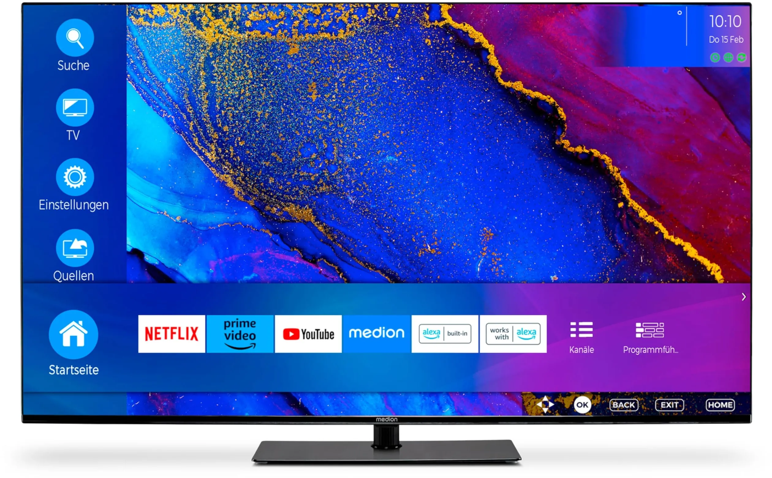 MEDION X15524 (MD 30722) 138,8 cm (55 Zoll) Fernseher (Smart TV, 4K Ultra HD, Dolby Vision HDR, Dolby Atmos, Netflix, Prime Video, MEMC, Micro Dimming, Bluetooth, PVR)