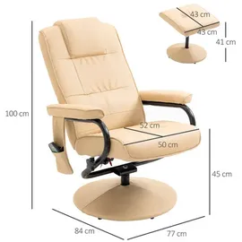 Homcom Massagesessel Kunstleder 84 x 95 x 77 cm Creme mit Hocker