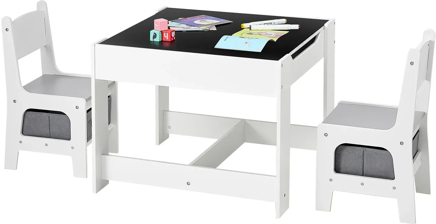 VEVOR Kindertisch mit 2 Stühlen & Stoffaufbewahrungsbox unter den Stühlen, Maltisch Set zum Lesen Lernen Zeichnen Schreiben, Kindersitzgruppe Kindertagesstätte, Basteltisch Spieltisch Schreibtisch