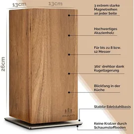 luxuskollektion Magnetischer Messerblock 360° drehbar unbestückt Braun
