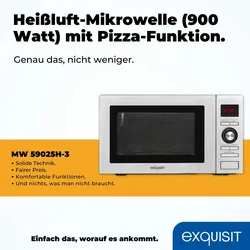 Exquisit Mikrowelle MW 59025 H-3 | Heißluft & Grill | max. 2500 W | Garraum 25 l | Inox Glas Front