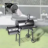 DRULINE Smoker - Grill - BBQ - Holzkohlegrill - Lokomotive - Stahl schwarz - Grillflächen ca. 66 x 41 cm/30 x 30 cm - Geschenk für Männer