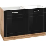 KOCHSTATION Spülenschrank »KS-Tinnum«, 120 cm breit, MDF-Fronten, Metallgriffe, inklusive Einbauspüle, schwarz