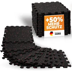 Bodenschutzmatte Set – 8 Puzzlematten 12 Randstücke – Naturkautschuk Bodenmatte SCHWARZ No Size