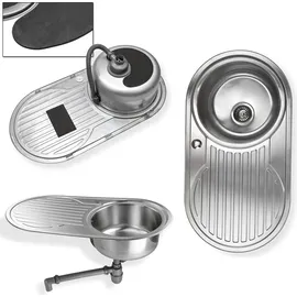 stabilo-sanitär Calypso XL rund links Einbauspüle Edelstahl Handbetätigung 900 x 470 mm