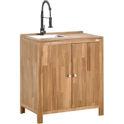 Outdoor-Küchenschrank mit Spüle VENOSA Akazienholz Braun / Schwarz