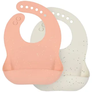 Lässig Silikon Lätzchen (2 Stk) Kleinkinder Lätzchen mit Auffangschale spülmaschinengeeignet, Orange/Beige