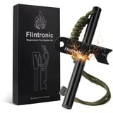 Flintronic Feuerstahl mit Handmade Griff, Feuerstein Survival Set, Wasserfester Magnesium-Feuerstarter, mit Pfeife,Teleskop Blasrohr,Schaber mit Skala, für Camping/Wandern/Outdoor