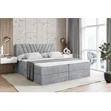 altdecor Boxspringbett mit H3 Matratze und Topper - 180 x 200 cm - ERNINA - Hellgrau Samt - Polsterbett mit Bettkasten und Lattenrost, Bett mit Sta... - Hellgrau