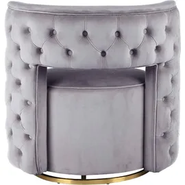 Kayoom Sessel KAYOOM "Drehsessel Beverly 125, drehbar, Gestell aus Eisen,samtige Oberfläch", grau (grau, gold), B:74cm H:77,5cm T:66,5cm, Bezug:Polyester (Samt) Korpus:MDF, Sperrholz Gestell:Eisen, Sessel, Sessel, rund, glamourös, gesteppter Rücken,