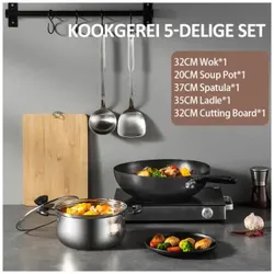 Maxcook Küche Kochgeschirr Set - Wok Pfanne Suop Topf Spatel Schöpflöffel Schneidebrett
