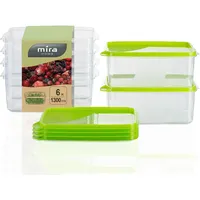 MiraHome Gefrierdosen 6x1,3L rechteckig grün – Vorratsdosen mit Deckel luftdicht – Transparente Frischhaltedosen mit Deckel – Aufbewahrungsbox Küche für Mealprep & Organisation – Austrian Quality
