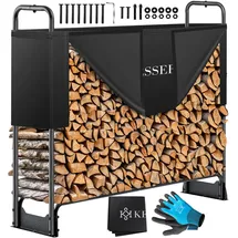 Kesser Kaminholzregal 130 x 36 x 117 cm schwarz inkl. Abdeckung + Handschuhe