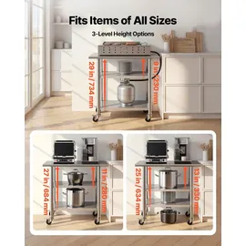 Vevor Gasto Arbeitstisch 915 x 610 x 864 mm, Edelstahltisch mit 3 Ebenen & Rollen & Höhenverstellbaren Ablagen Belastbarkeit Top 227 kg & 2 Unterablagen je 191 kg Vorbereitungstisch für Restaurant