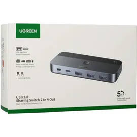 UGREEN USB 3.0 Switch 2-in-4 Switch + 2x USB-A Kabel - Schwarz