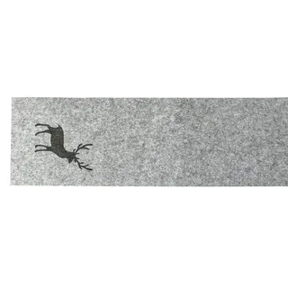 B.o.l.t.z.e 1 x Tischläufer Tjark Filz grau 118 x 30 cm, Tischdeko, Table Runner, Hirsch (Ganzer Hirsch unten (Stückpreis))