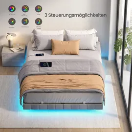 VASAGLE Bettrahmen 140 x 200 cm, mit LED-Beleuchtung, Bettgestell,