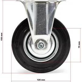 Wiltec Bockrollen Set 4x Transportrolle Ø125mm mit Vollgummirad, Metallfelge und Anbauplatte bis 100kg pro Rad, Apparaterollen Möbelrollen leiser...