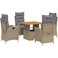 VidaXL 5-tlg. Garten-Essgruppe mit Kissen Beige Poly Rattan