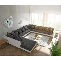 DeLife Couch Clovis XXL Weiss Schwarz mit Hocker Ottomane Rechts Wohnlandschaft - Schwarz